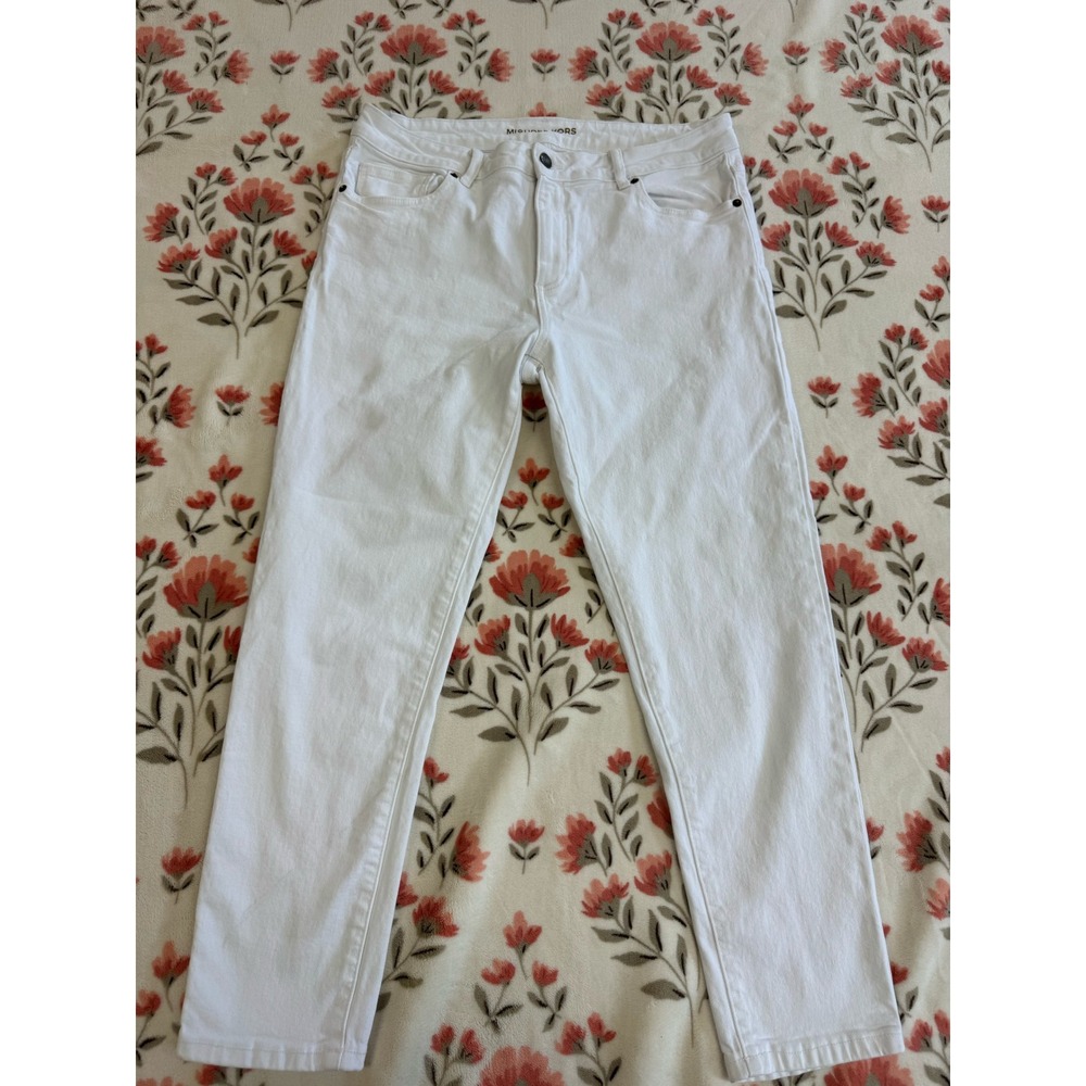 Michael Kors Womens White Straight Leg Denim Jeans Size 12 Stretch MK Logo